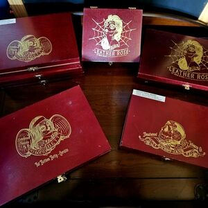 Leather Rose Cigar Boxes with Gold Design